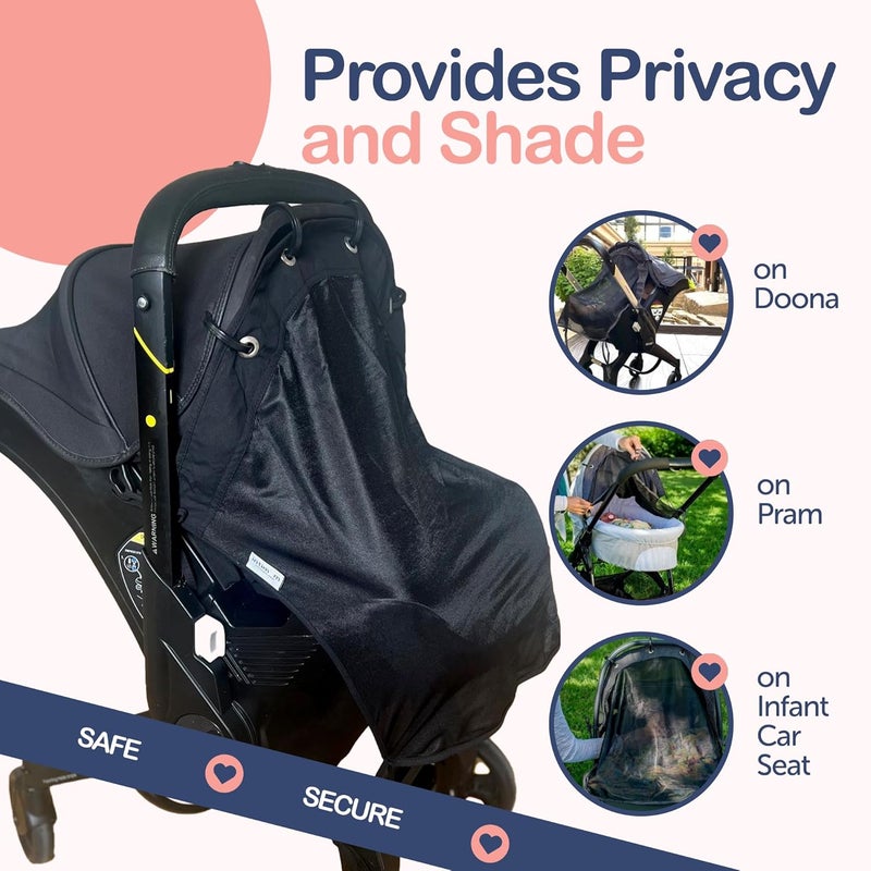 IntiMom Stroller Sun Shade - Universal UV Protection Cover for Strollers Sunshade with See Through, Clip-On Sun Blocker, Sun Shield for Baby, Breathable Adjustable Fit, Full Coverage, M Black - Image 5